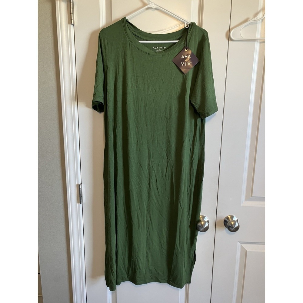 Ava & Viv Womens Plus Size X (14W) Short Sleeve Knit T-Shirt Dress Green C1119